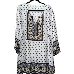 Soleillee 3X Polka Dot Floral Boho Tunic Dress